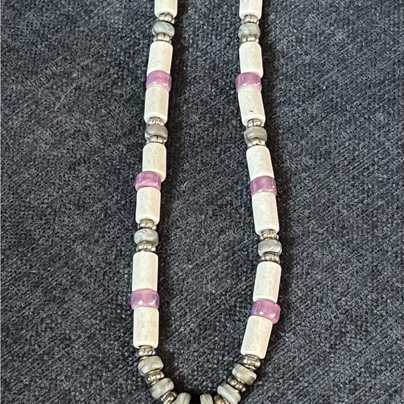 Jewelry - Elegant Beaded Necklace with Purple and Silver Accents